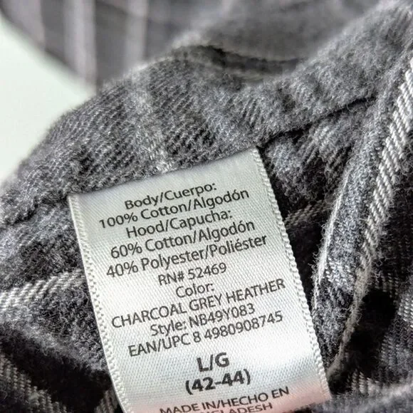 No Boundaries Hooded 100% Cotton Gray Black Plaid Long Sleeve Shacket 42-44 L - Picture 9 of 9